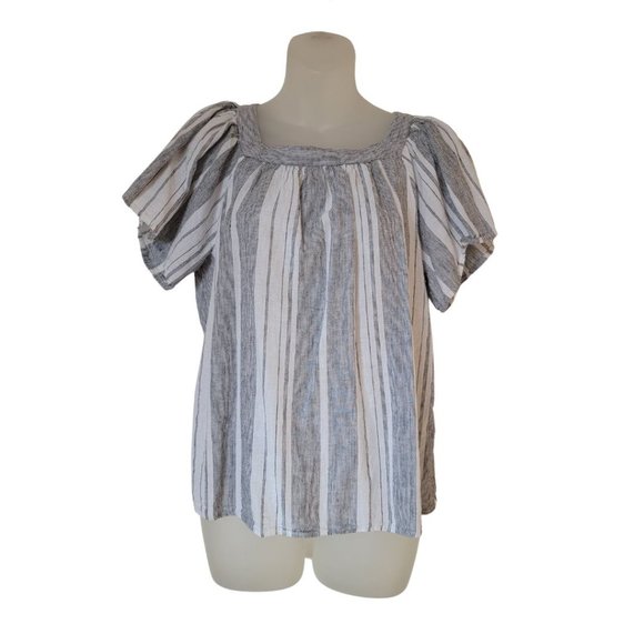 Banana Republic Factory Stripe Textured Peasant Top, Linen/Cotton, White, SP - Picture 8 of 8